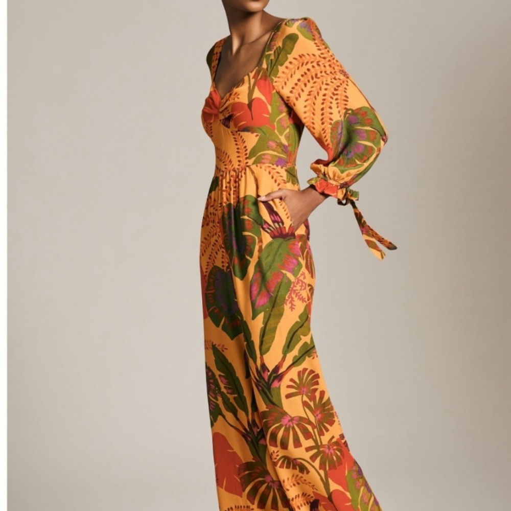 NWT_Farm Rio x Anthropologie Orange Tropical Sweetheart Jumpsuit